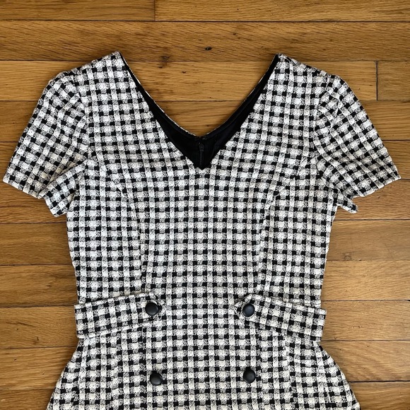 DKNY Women's Size 2 Black White Gingham Short Sleeve Fit And Flare Dress Stretch - Picture 2 of 9